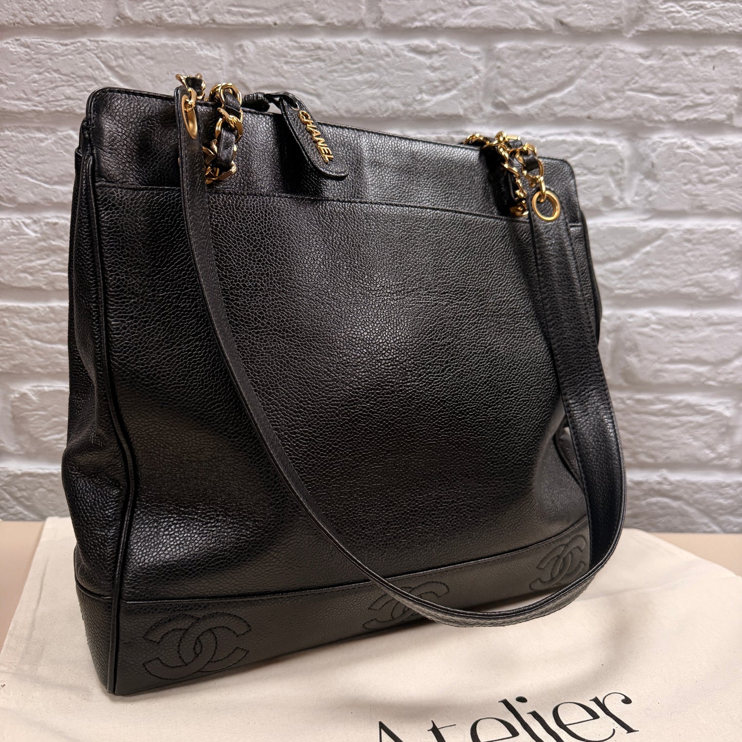 Chanel 1994 Black Triple CC Caviar Tote