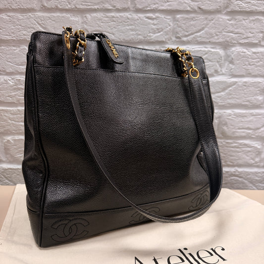 Chanel 1994 Black Triple CC Caviar Tote