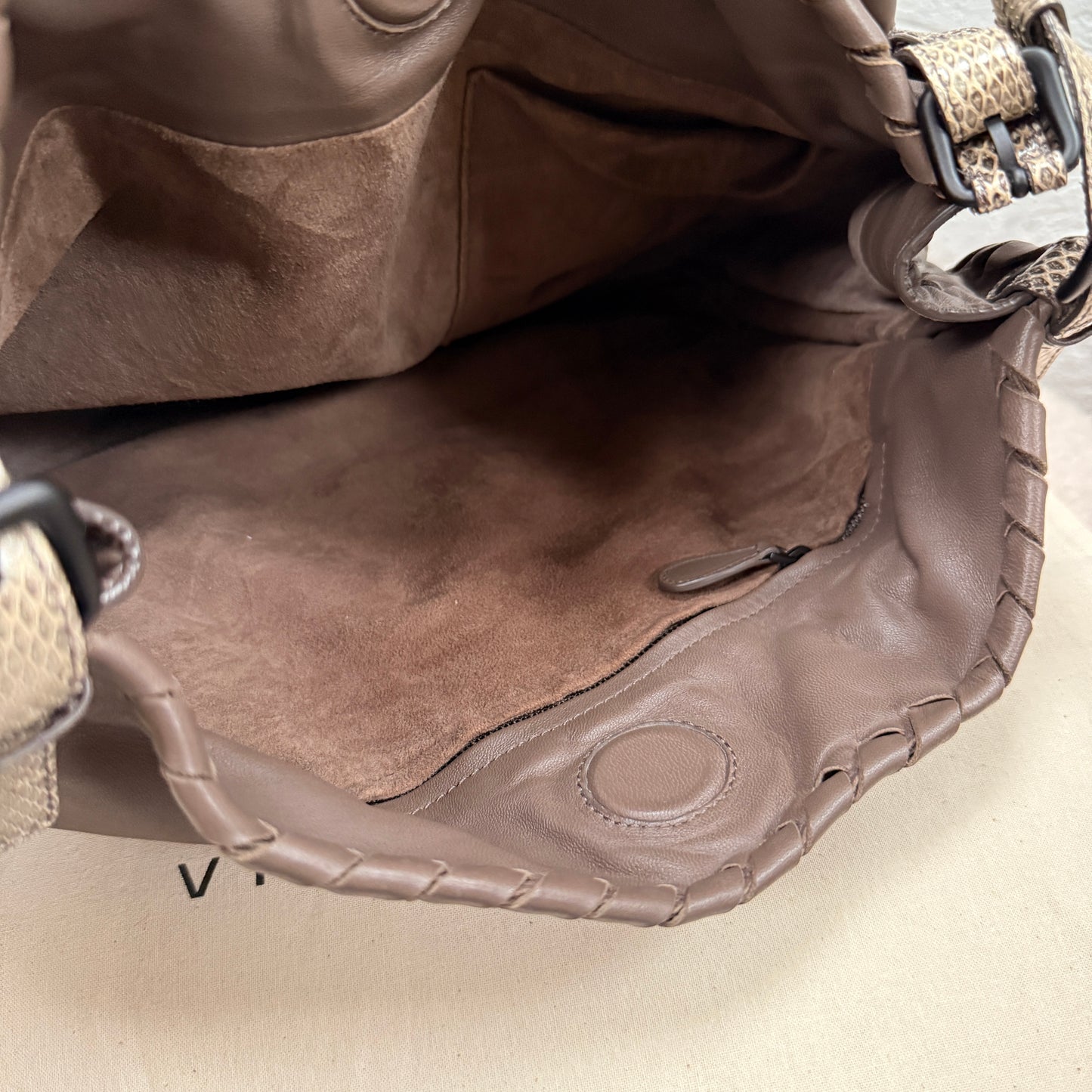 Bottega Veneta 1990s Bottega Veneta Taupe & Beige Lizard Leather Tote