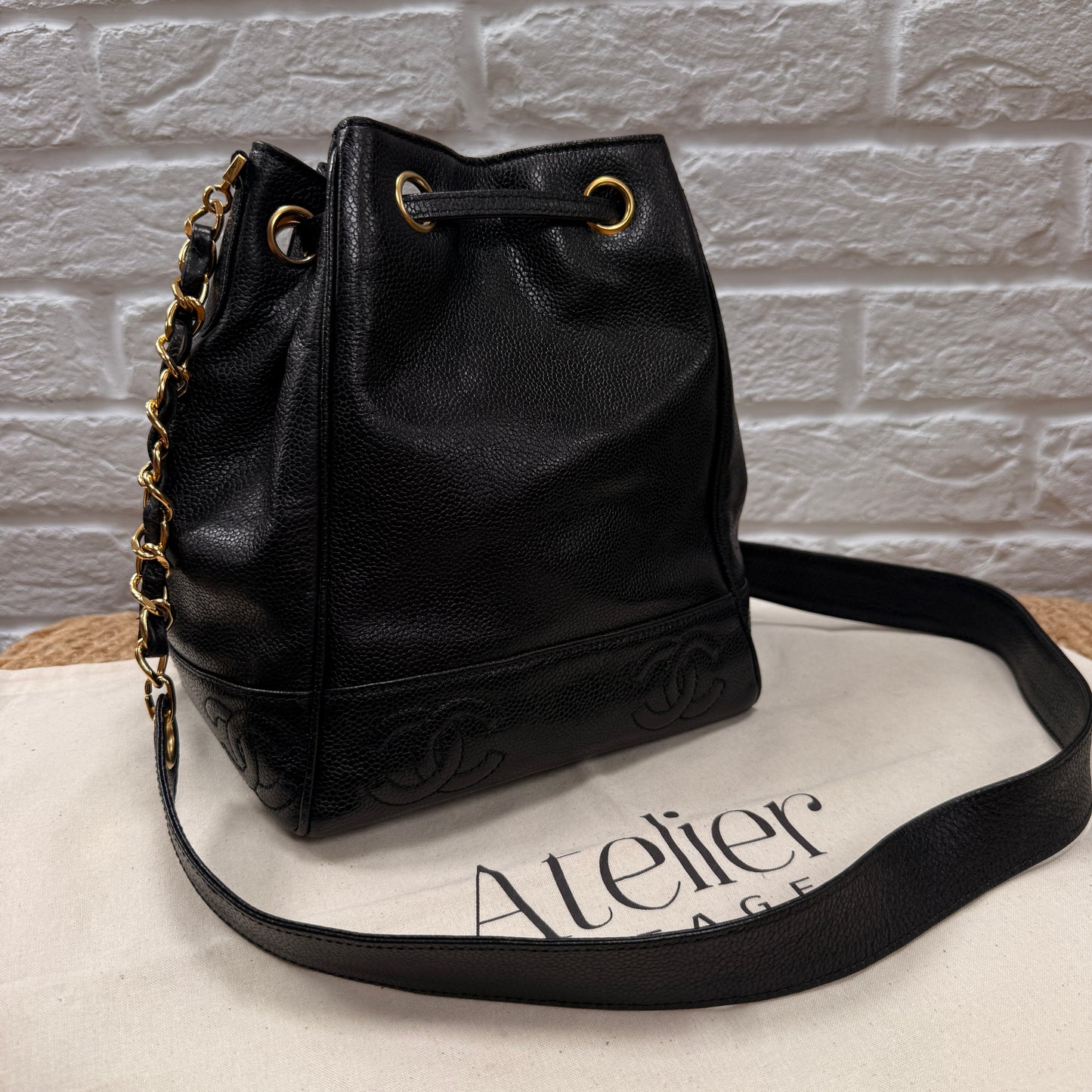 Chanel 1996 Triple CC Caviar bucket bag with pouch