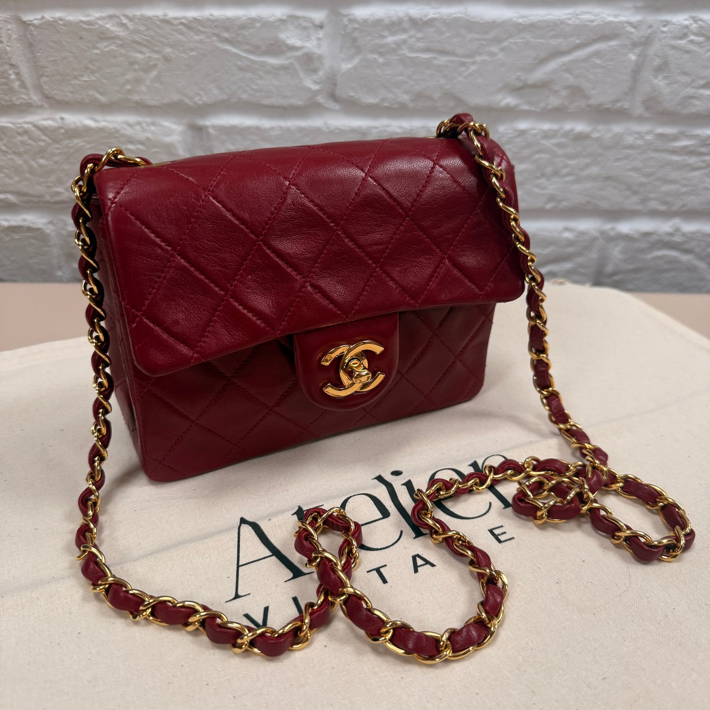 Chanel 1994 Rare Red Classic Single Flap Square Small