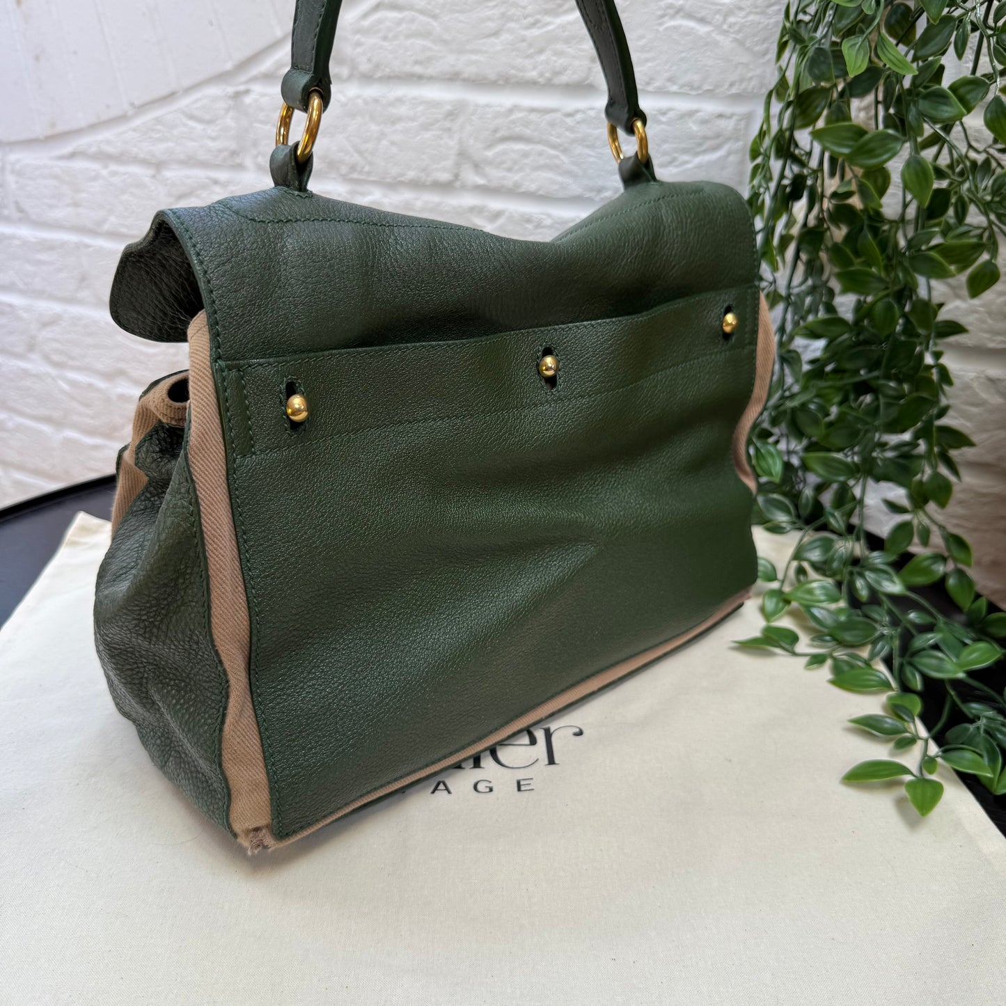 Saint Laurent 2000s Saint Laurent Khaki Muse Two Way with detachable cross Body Strap