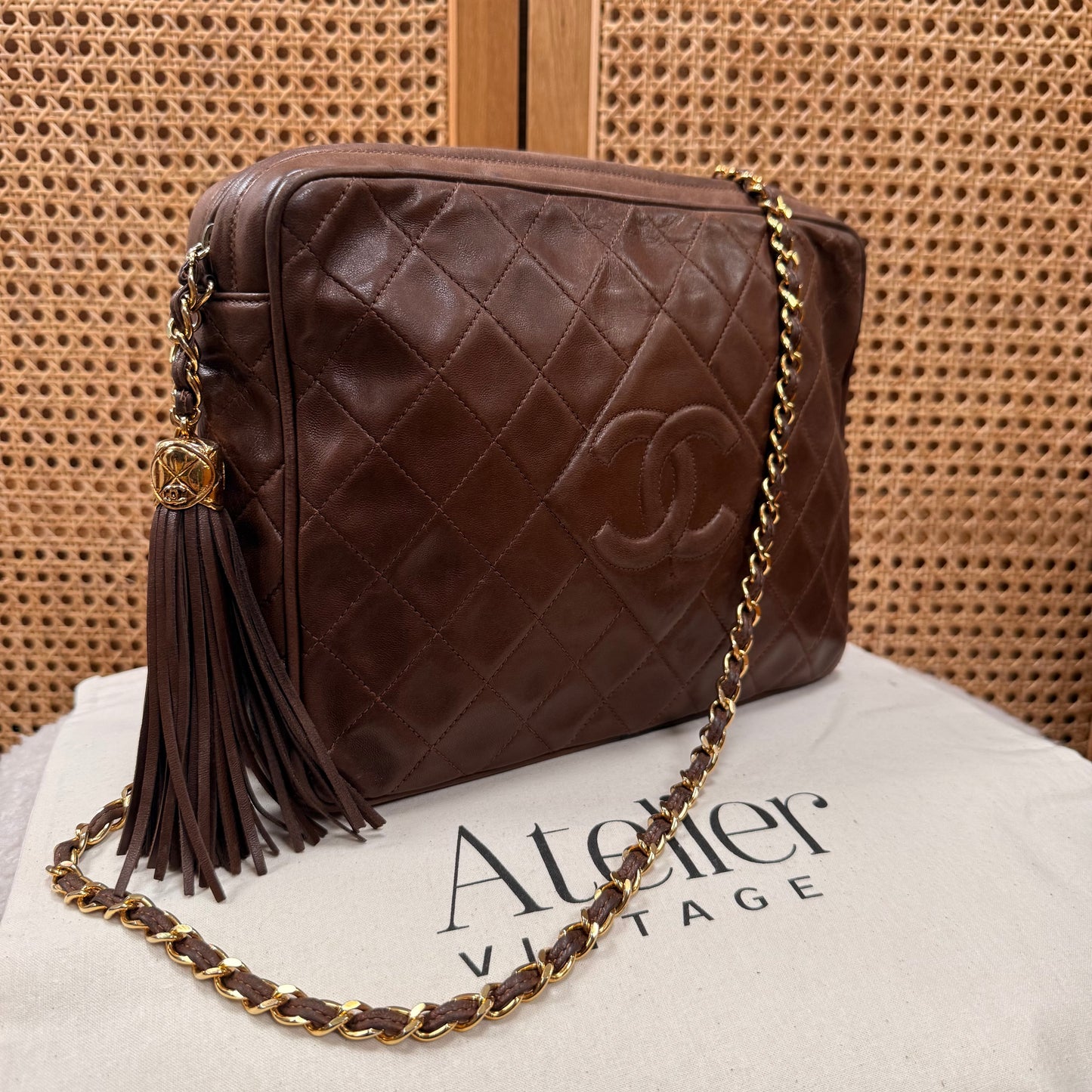 Chanel 1989 Super Rare Dark Tan Tassel Camera Bag