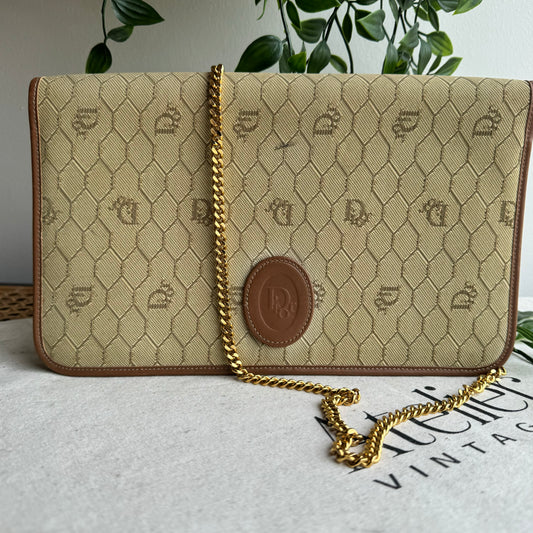 Dior 1980s Beige Honeycomb Two Way Chain Strap Bag