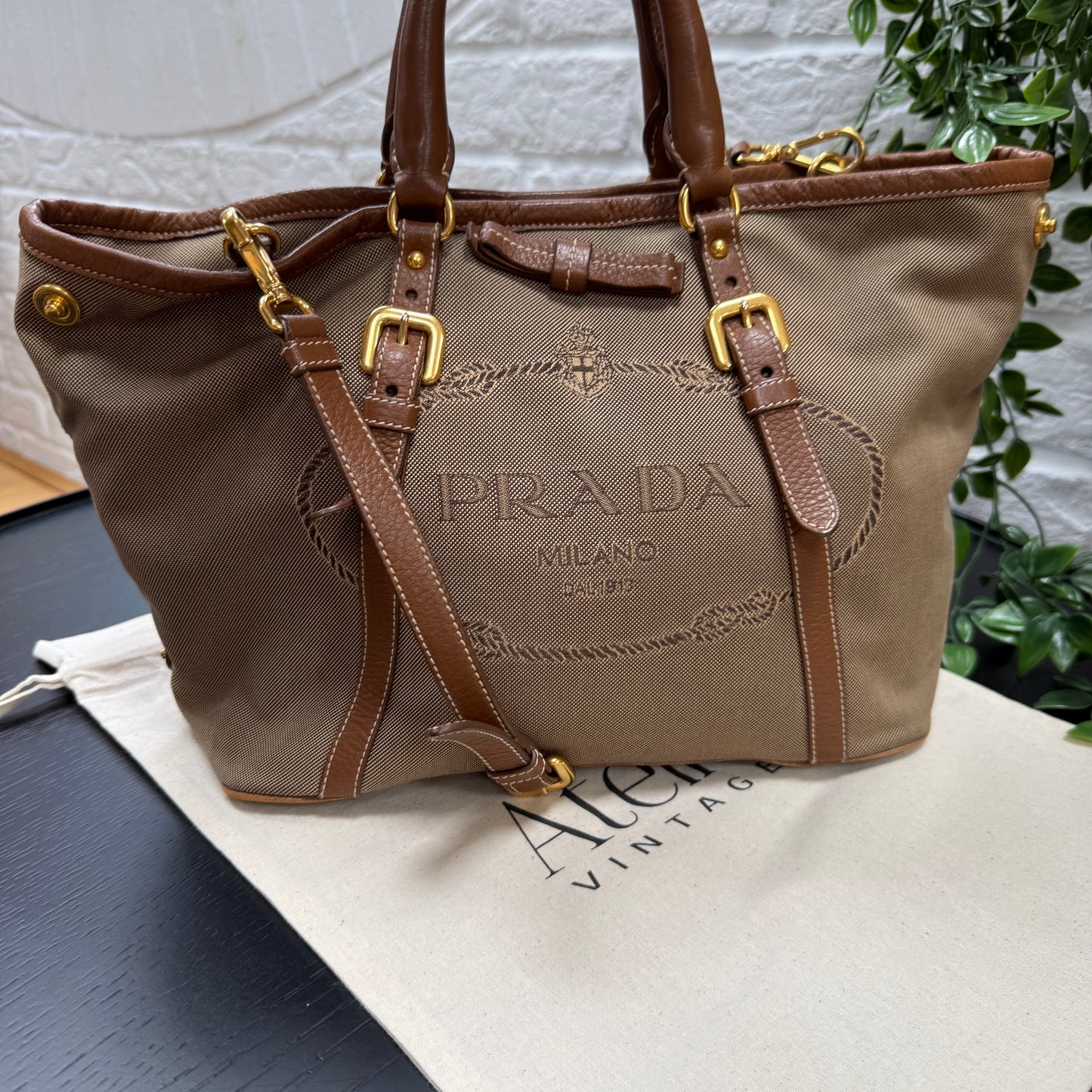 Prada 1990s Canapa Two Way Tote