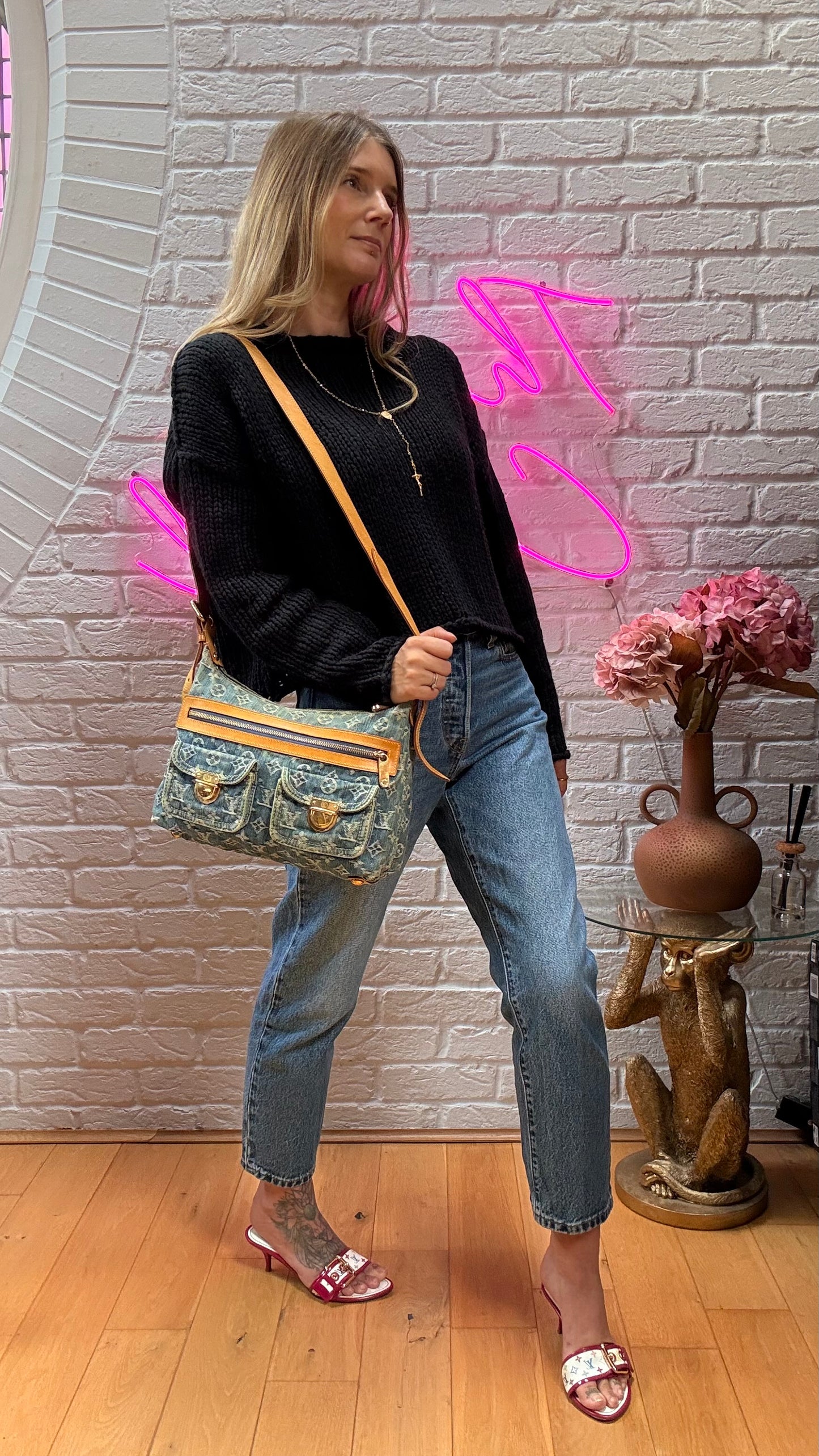 Louis Vuitton 2006 Monogram Denim Cross Body Baggy PM