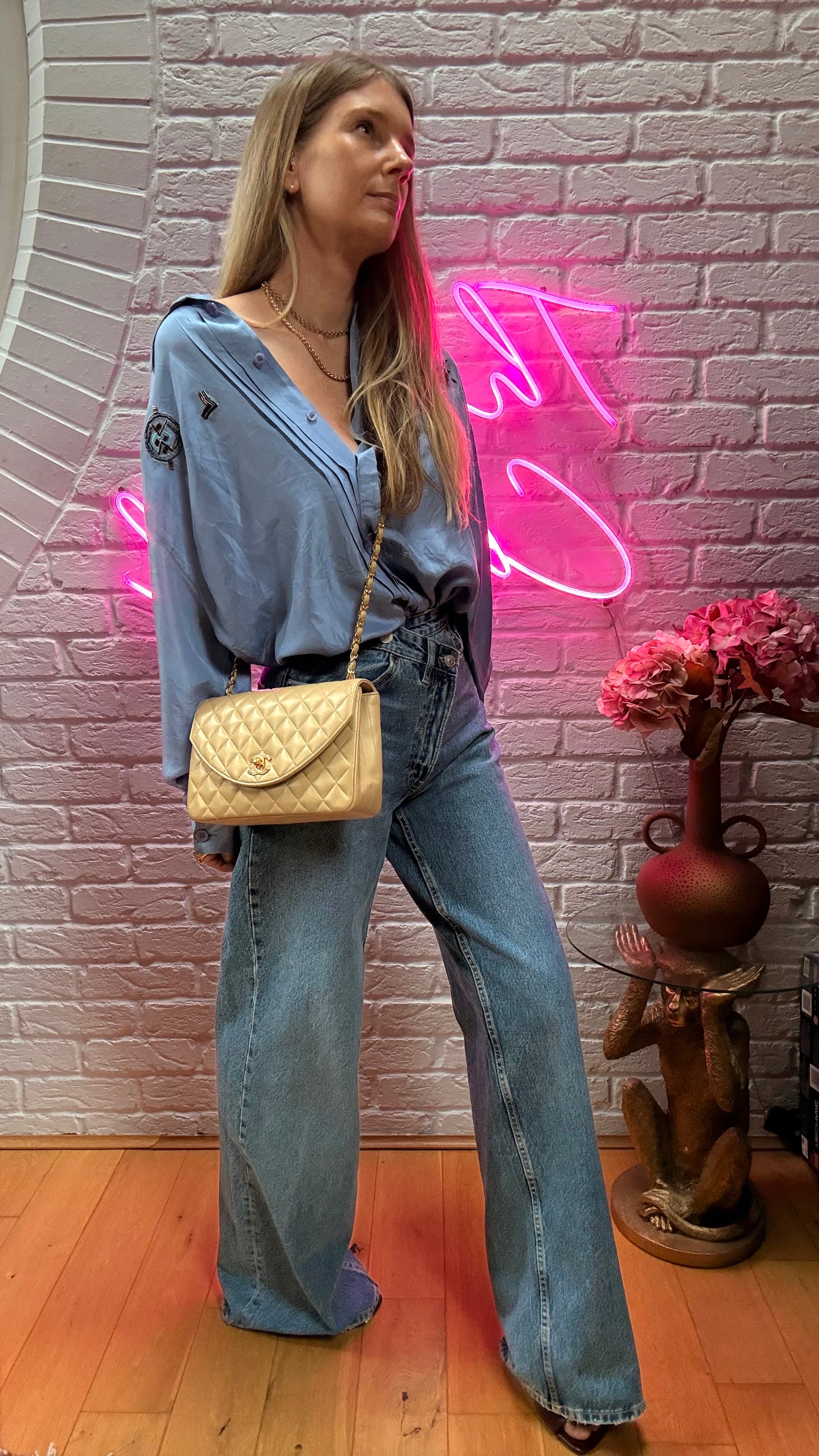 Chanel 1989 Rare Half Moon Single Flap in Dark Beige