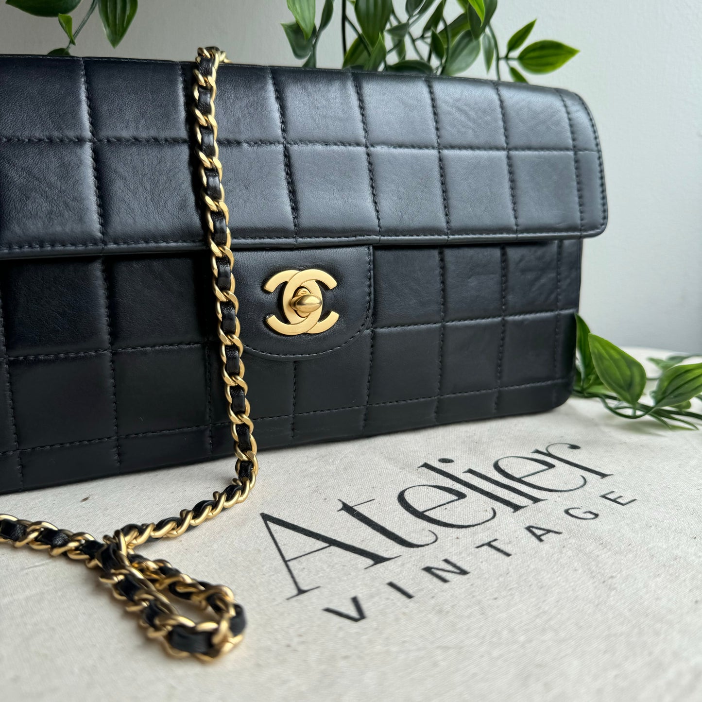Chanel 2000 East West Chocolate Bar Single Flap