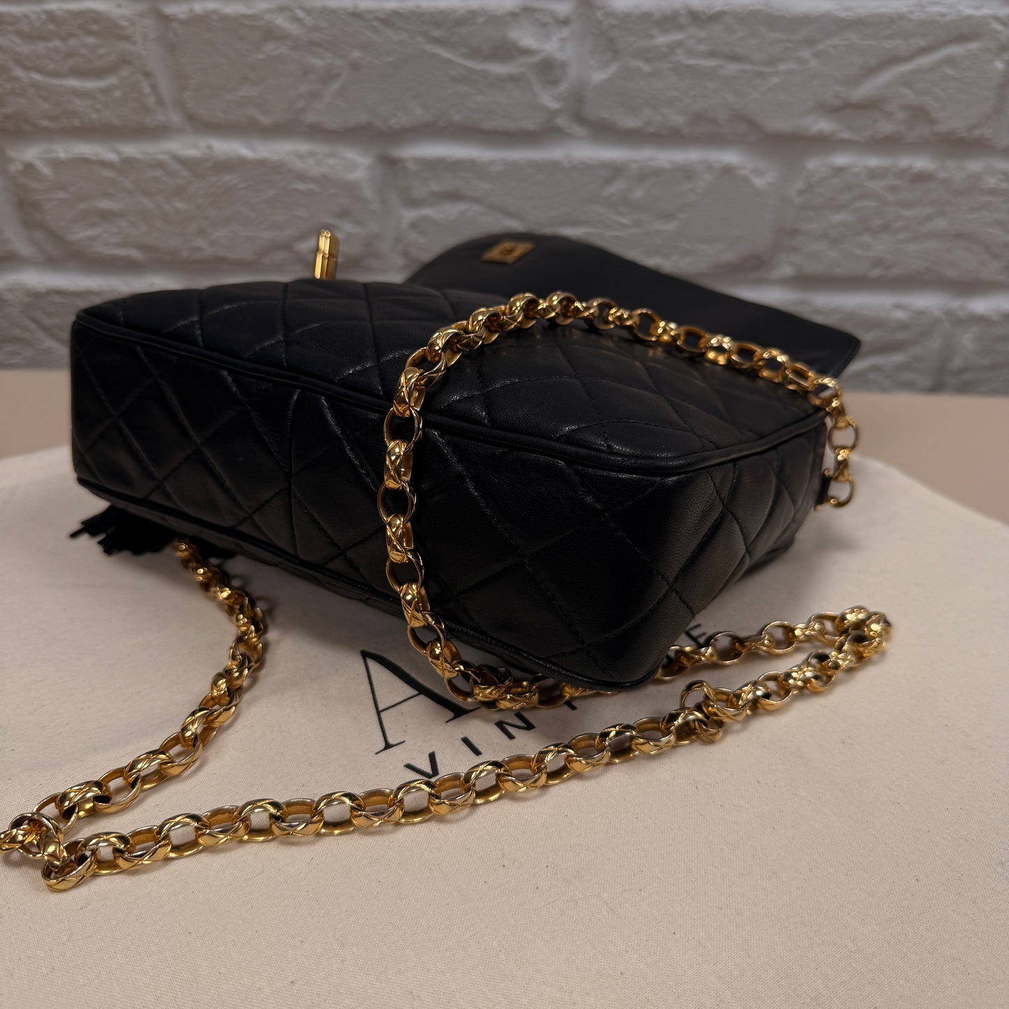 Chanel 1991 Rare Turnlock Camera Bag with bijoix chain in black Lambskin leather and 24k gold hardware