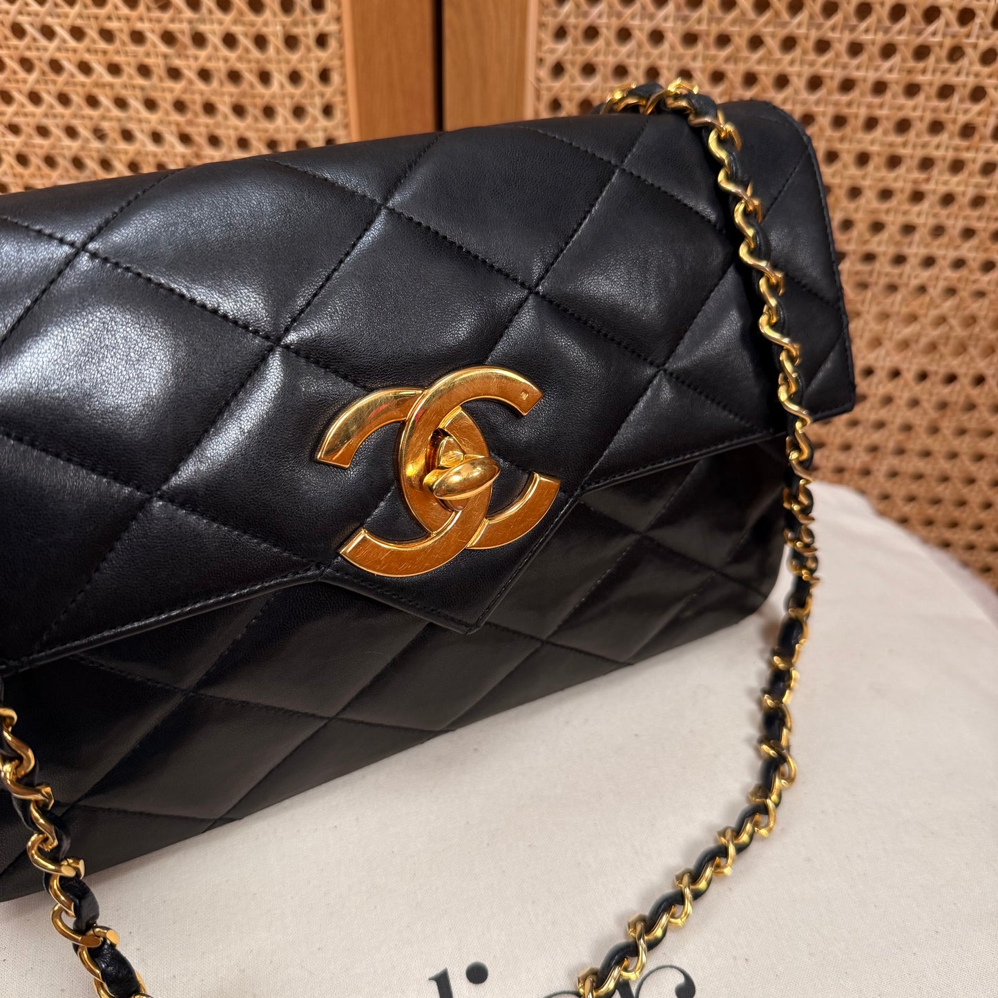Chanel 1986 Black Limited Edition Jumbo CC Diamond Quilted Single Flap