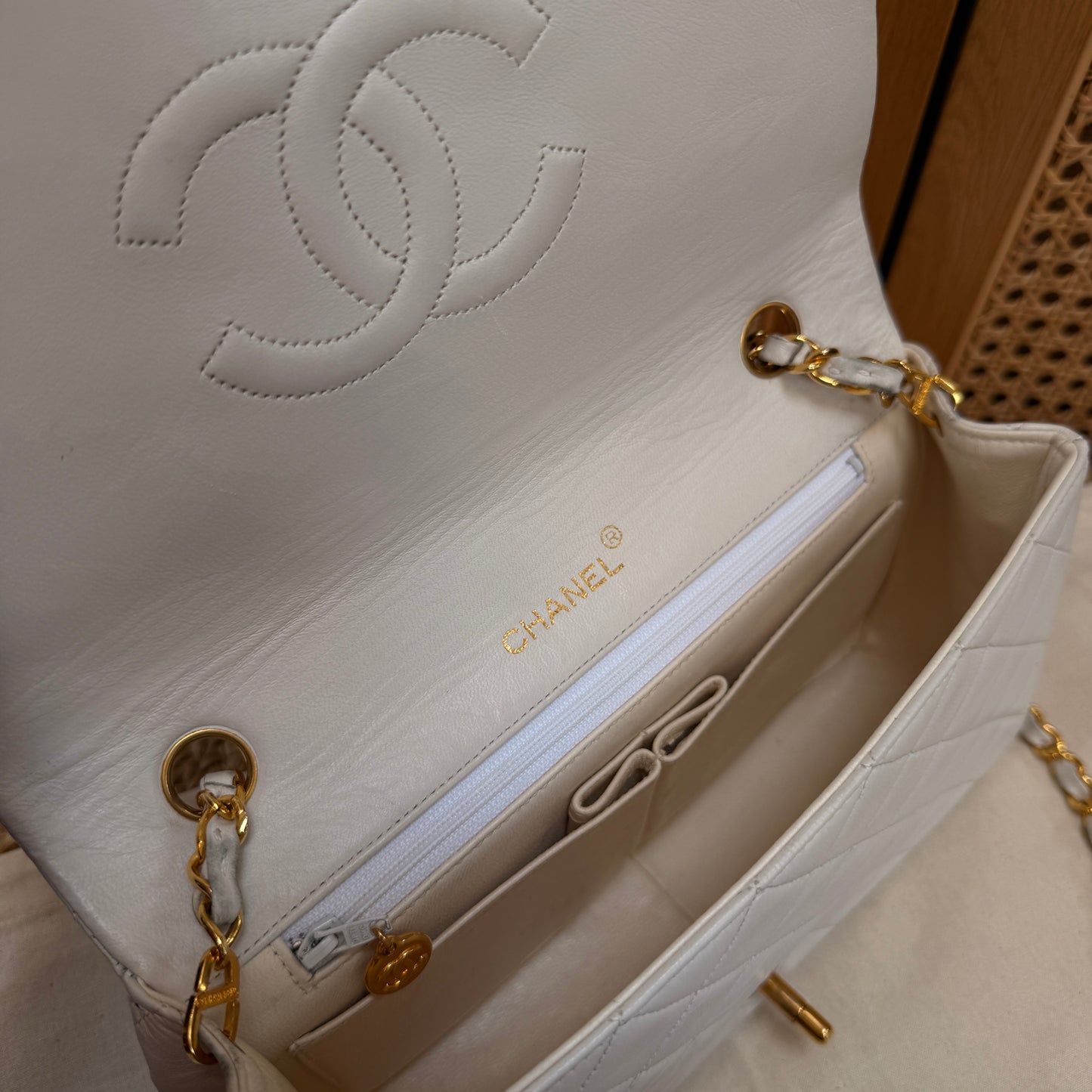 Chanel 1989 Ivory Classic Medium Rectangle Full Flap
