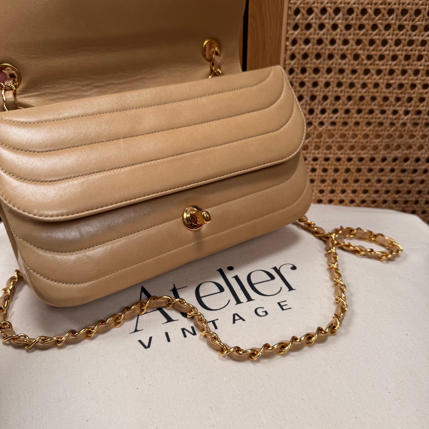 Chanel 1991 Ultra Rare Mademoiselle Scallop Double Flap in Dark Beige