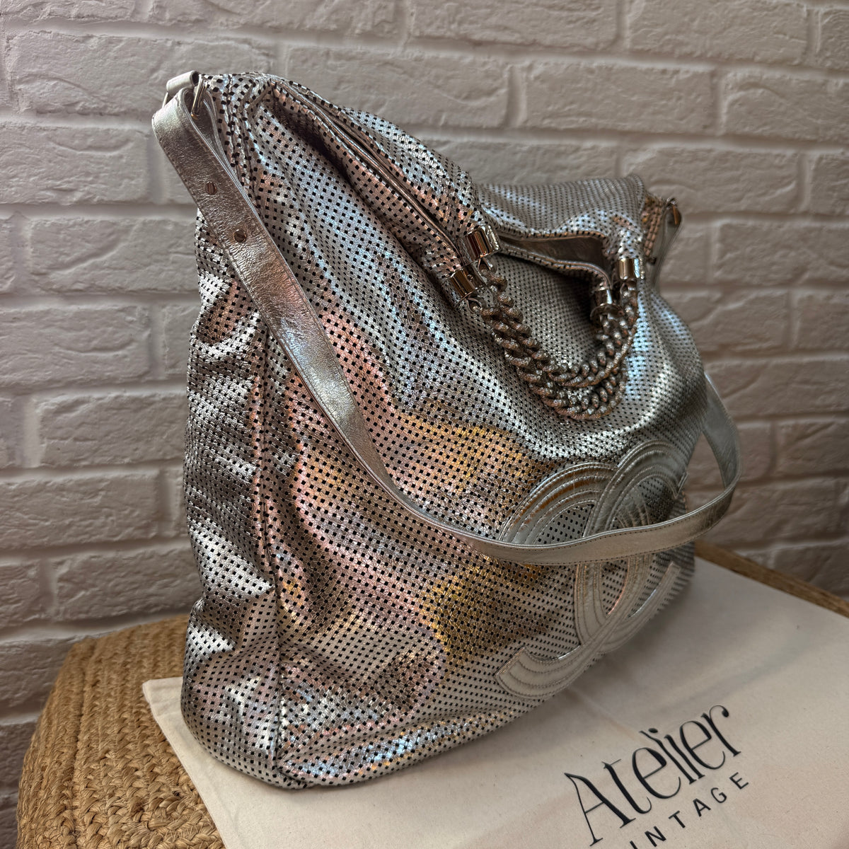 Chanel 2008 Rodeo Drive Oversized tote metallic silver