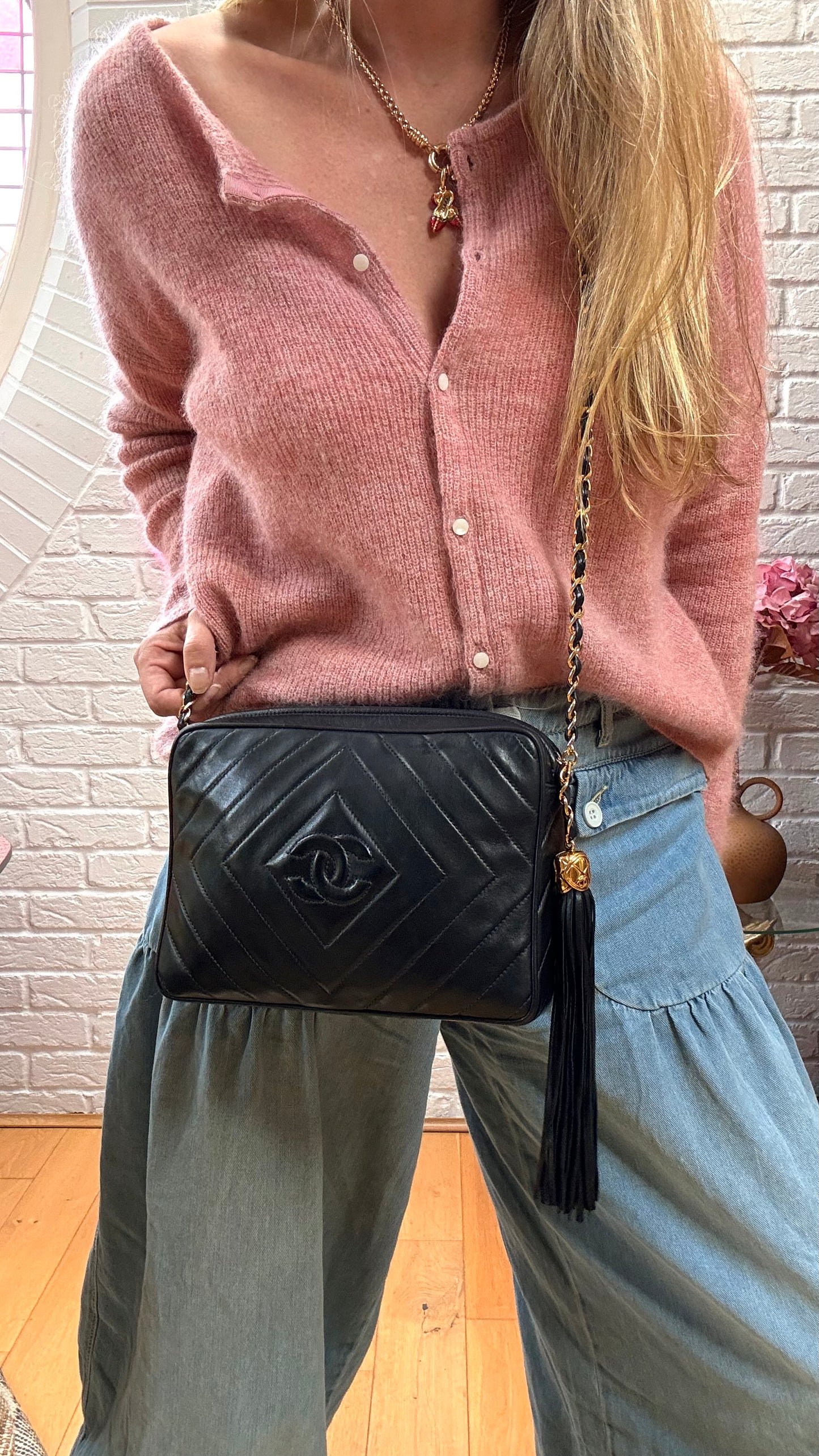 Chanel 1989 Dark Navy CC Quilted Tassel Camera Bag