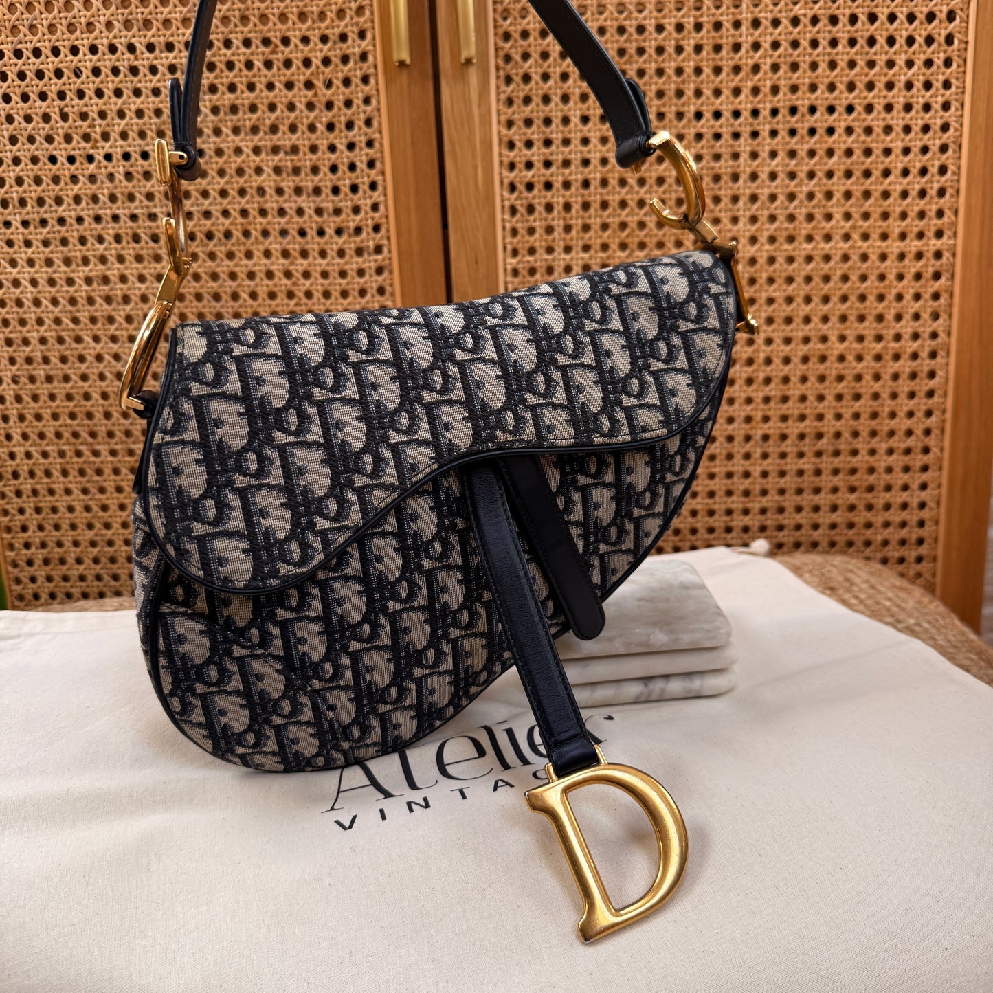 Dior 2019 Saddle Bag in Navy Oblique
