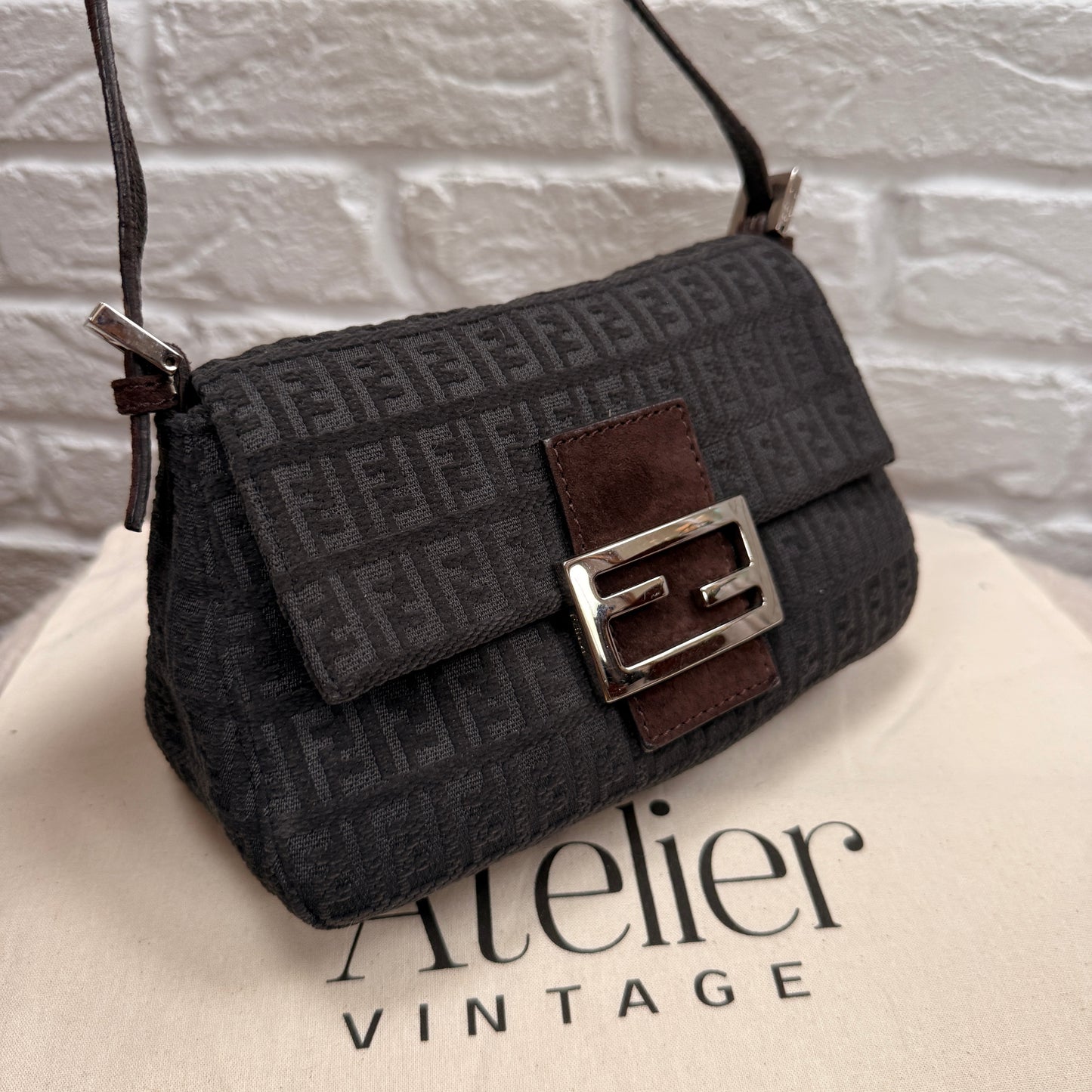 Fendi 1990s Rare Fendi Mini Mamma Baguette in grey & Brown suede