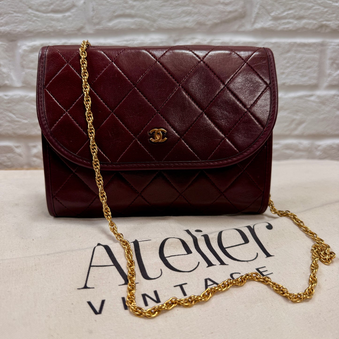 Chanel Early 1980s Rare Bordeaux Lambskin Leather Single flap Cross Body