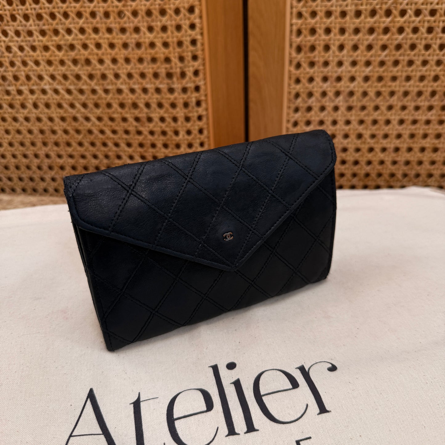 Chanel Rare Black Early 1990s Envelope Card & Coin Pouch