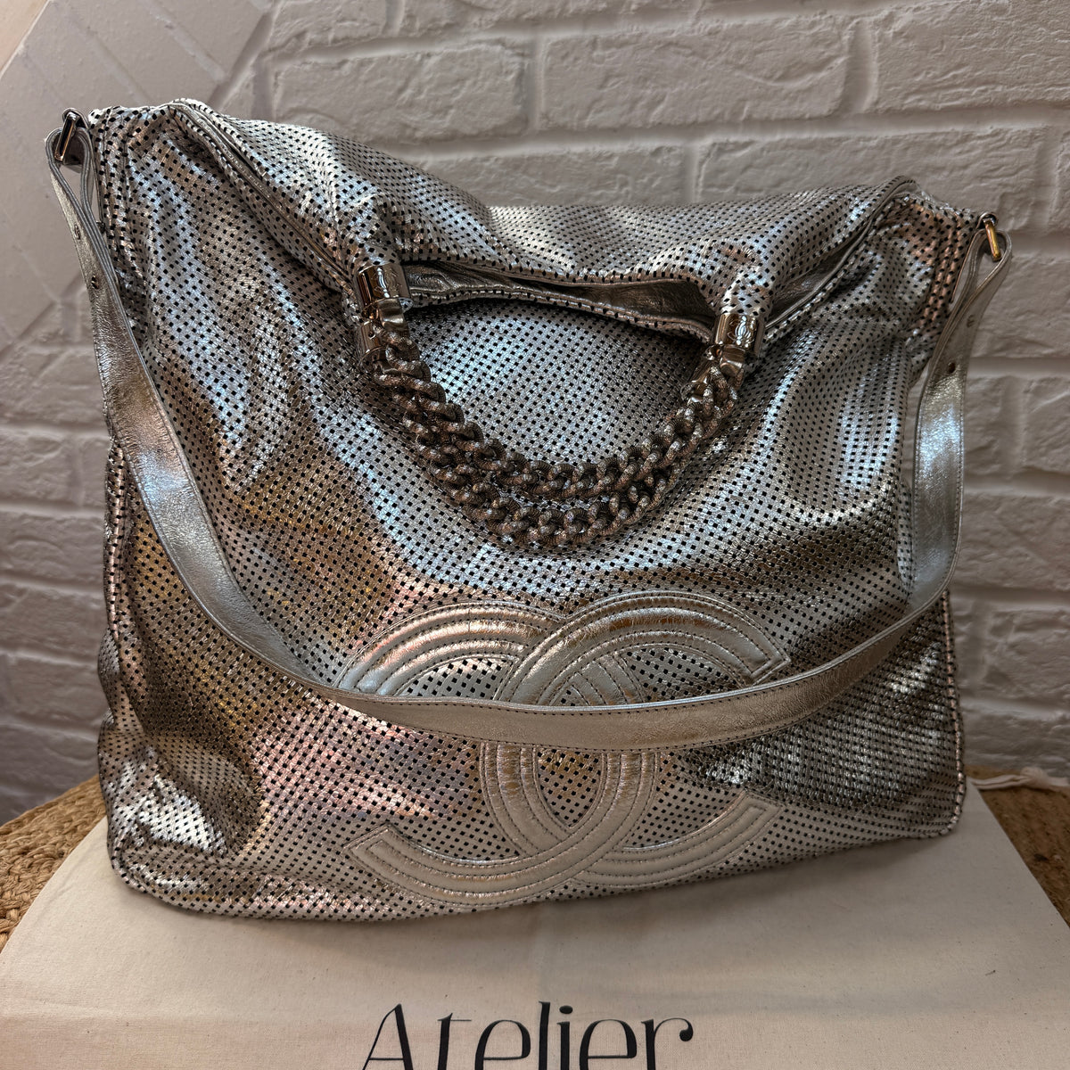 Chanel 2008 Rodeo Drive Oversized tote metallic silver