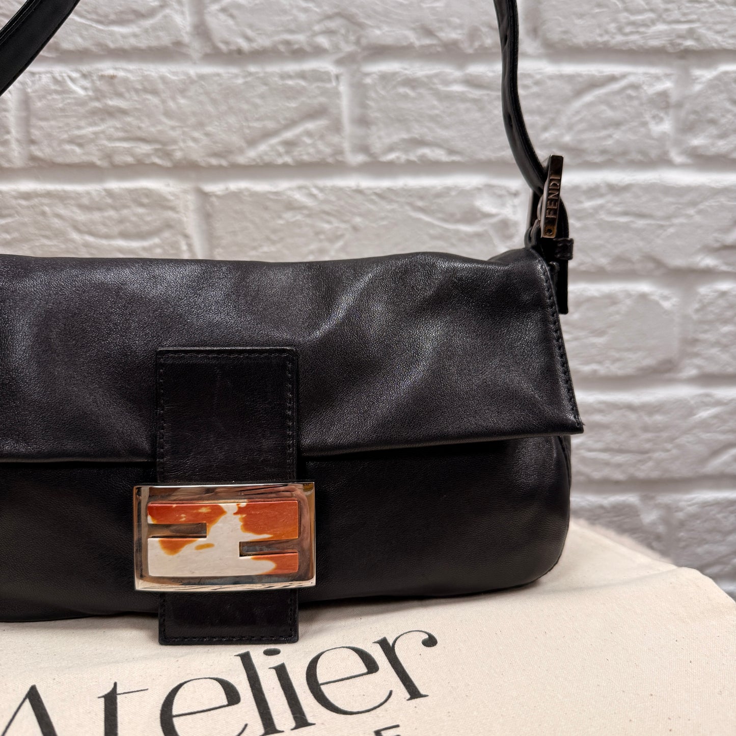 Fendi 1990s Original Fendi Baguette in black leather with limited edition animal print closure