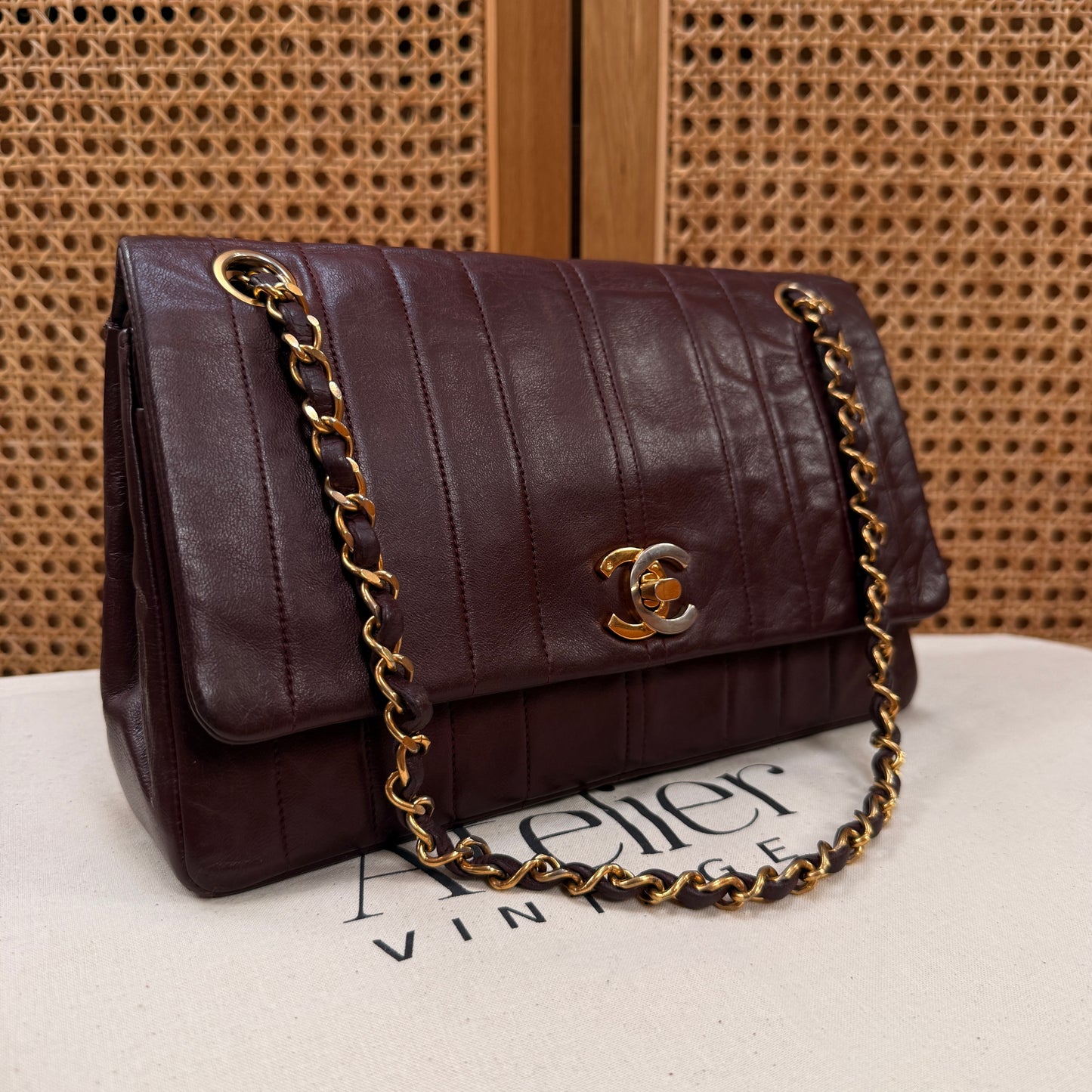 Chanel Ultra Rare Early 1980s Bordeux Lambskin Leather Classic Double Flap in Medium with 24k Gold Hardware