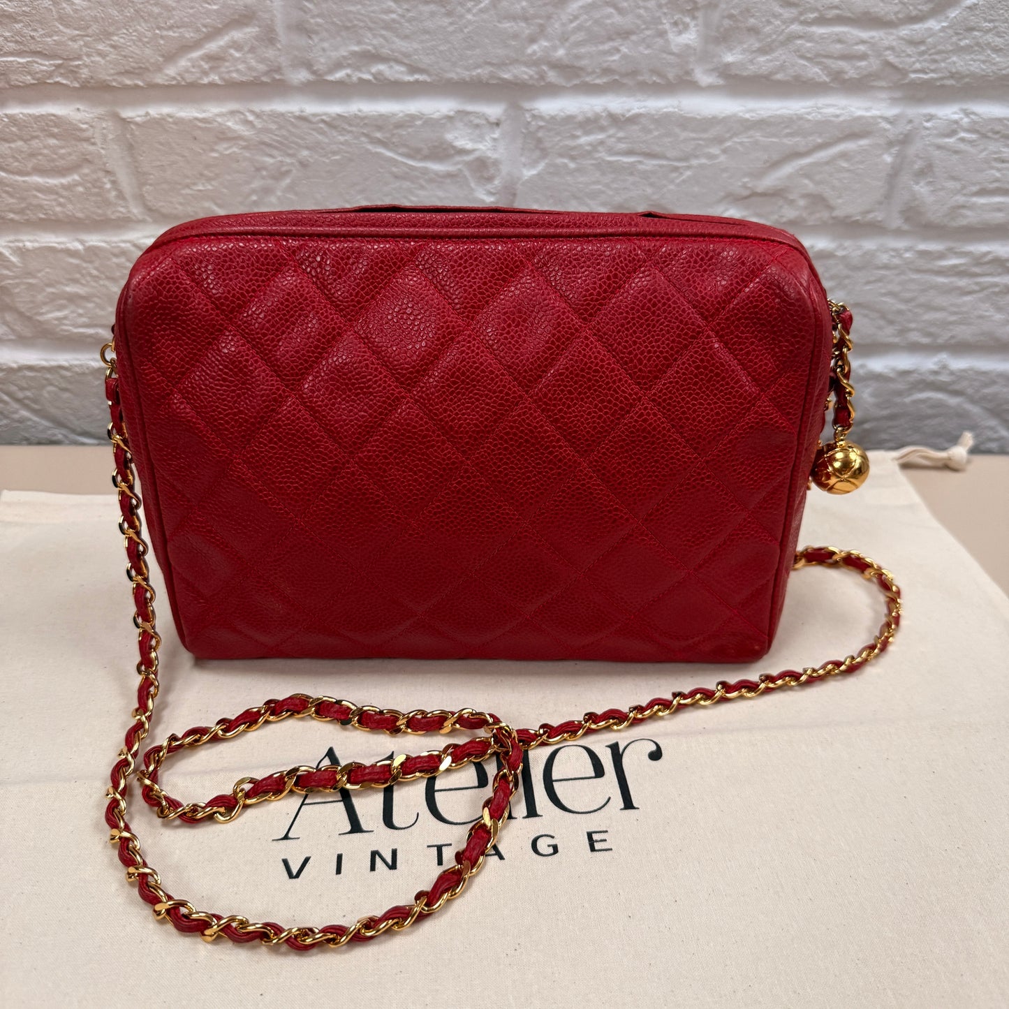 Chanel 1994 Rare Red Caviar Camera Bag with CC Charm