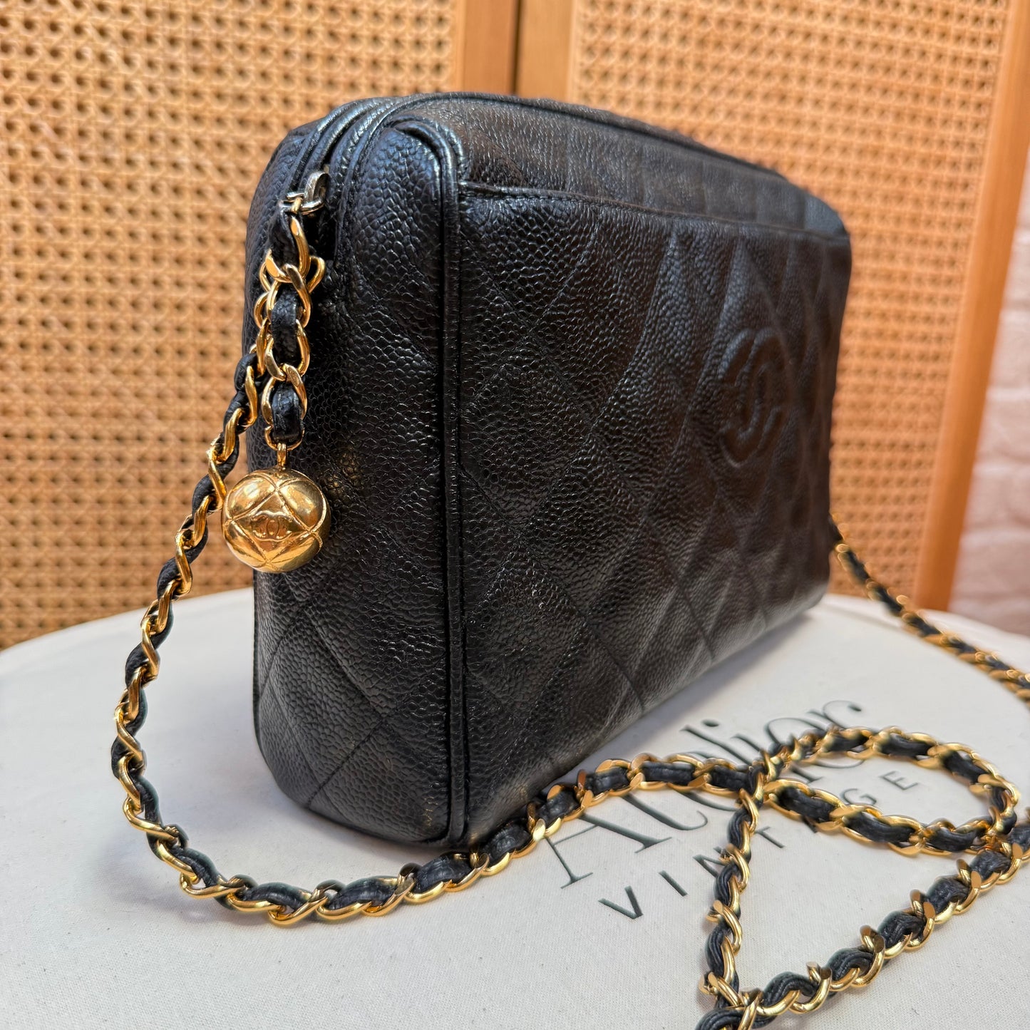 Chanel 1994 Rare Caviar Camera Bag with CC Charm