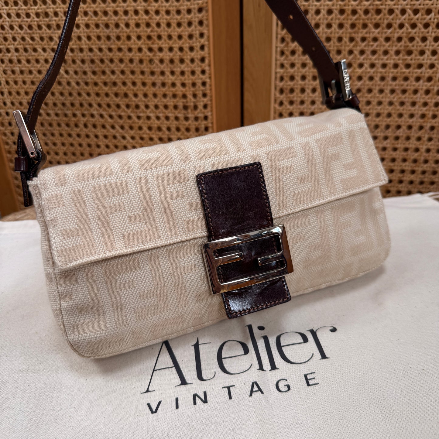 Fendi 1990s Original Baguette in Beige Canvas