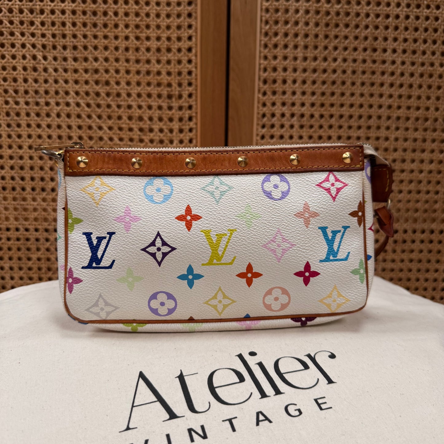 Louis Vuitton 2003 Murakami white Multi Color Pochette Accesssoires