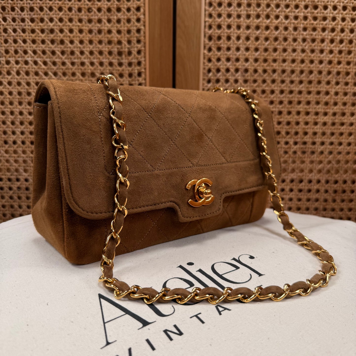 Chanel 1989 Super Rare Tan Suede Single Flap