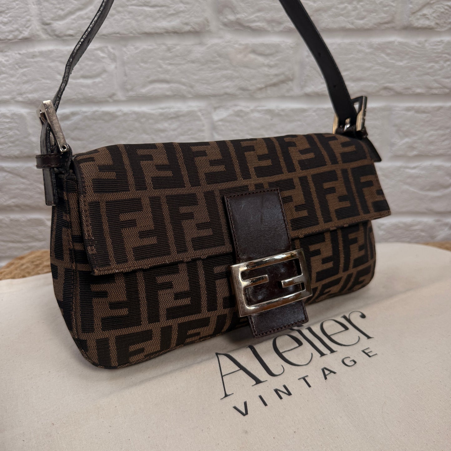 Fendi 1990s Original Baguette in Brown Zucca Print Canvas