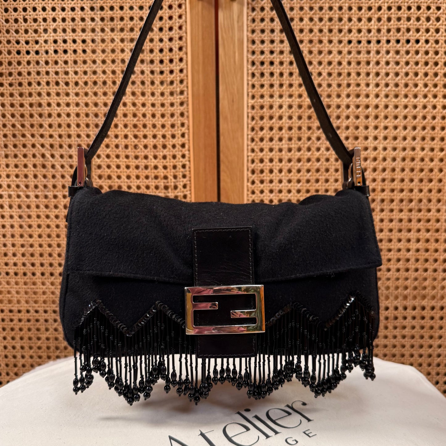 Fendi 2002 Rare Fendi Baguette Black - Limited edition Cashmere and waterfall glass beads