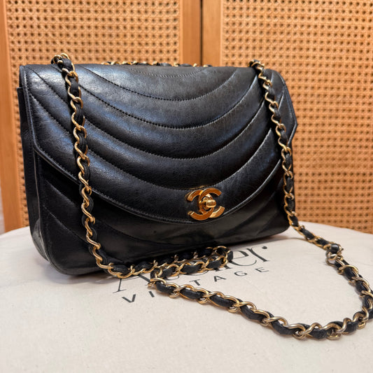 Chanel 1986 Rare Black Half Moon Quilted single flap