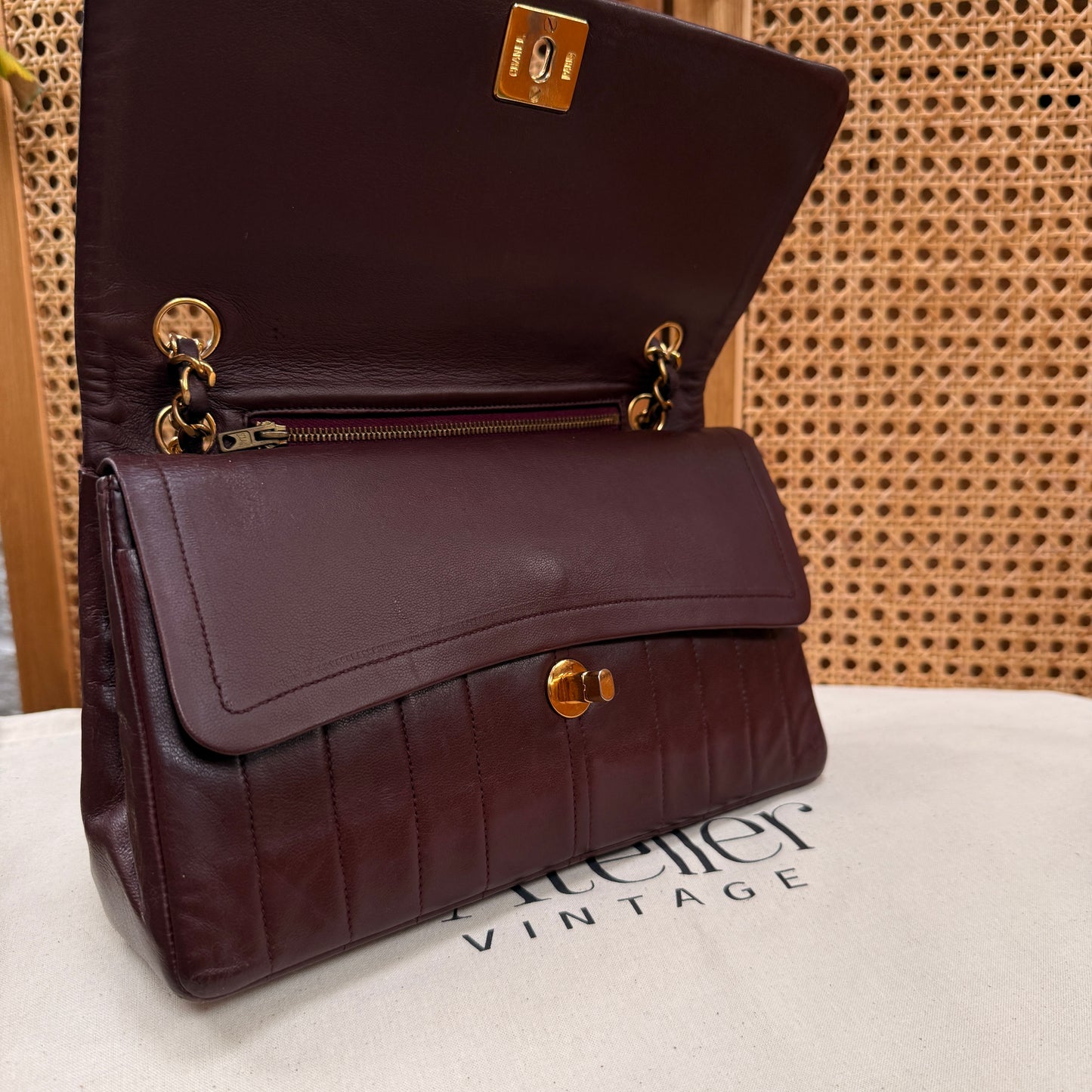 Chanel Ultra Rare Early 1980s Bordeux Lambskin Leather Classic Double Flap in Medium with 24k Gold Hardware