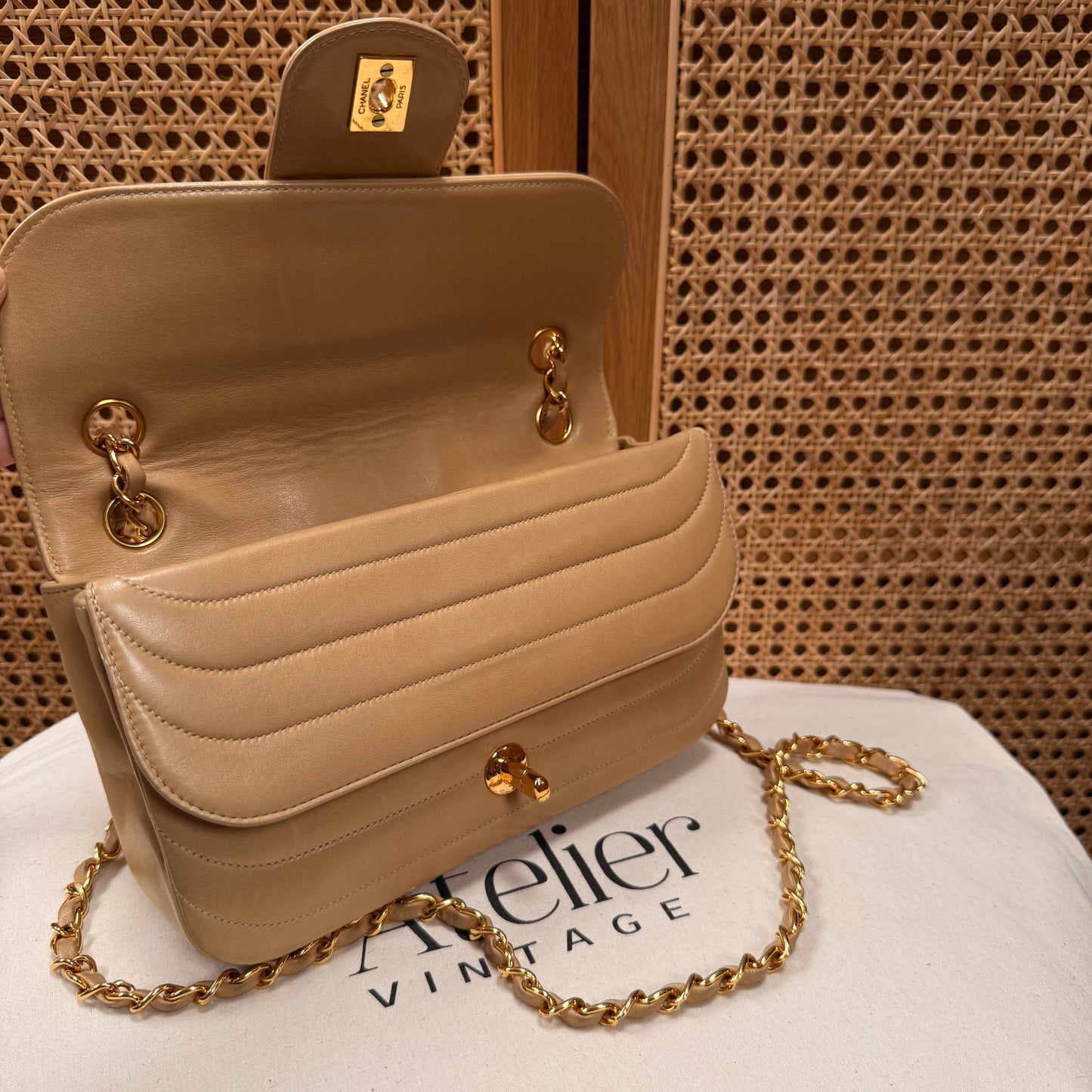 Chanel 1991 Ultra Rare Mademoiselle Scallop Double Flap in Dark Beige