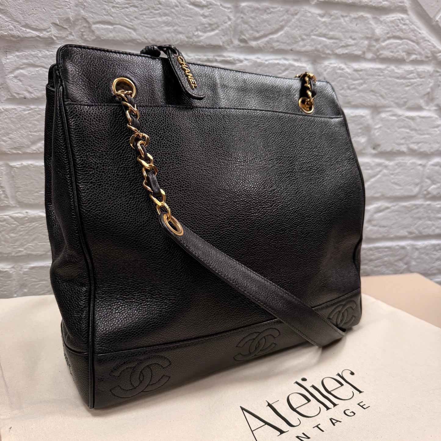 Chanel 1994 Black Triple CC Caviar Tote