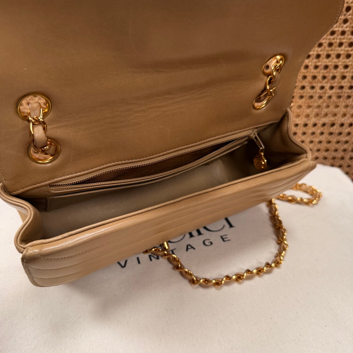 Chanel 1991 Ultra Rare Mademoiselle Scallop Double Flap in Dark Beige