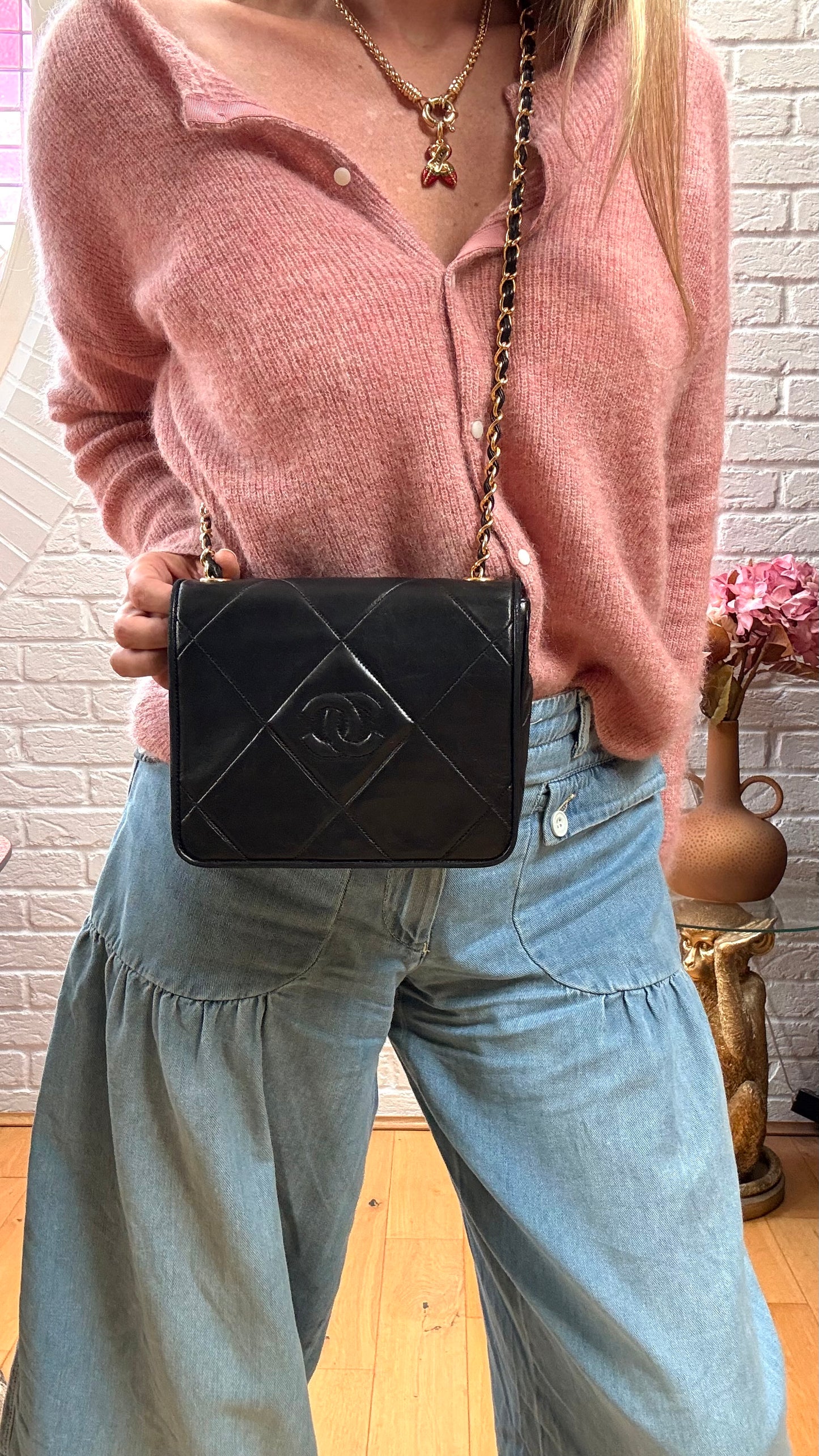 Chanel 1986 Black CC Quilted Square Full Flap
