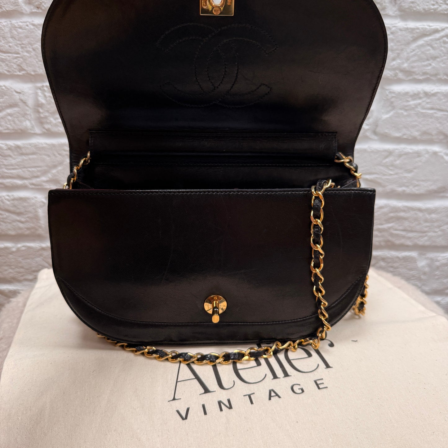 Chanel Early 1980s Quilted Half Moon CC Turnlock Single Flap