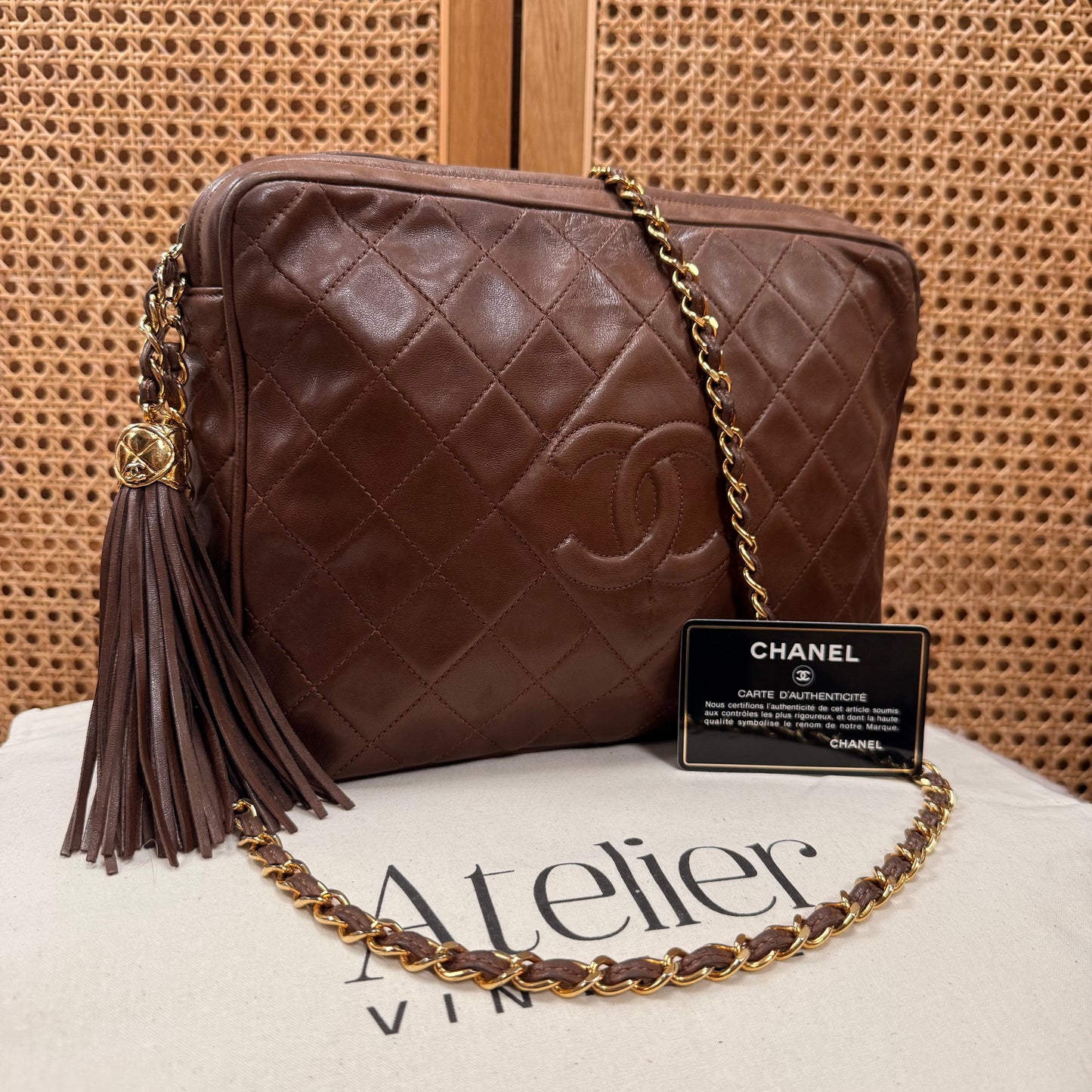 Chanel 1989 Super Rare Dark Tan Tassel Camera Bag