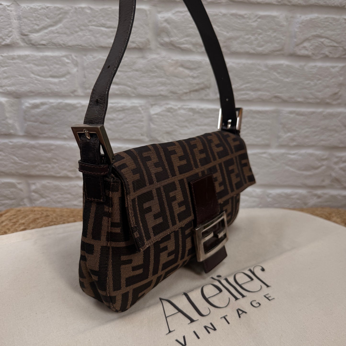 Fendi 1990s Original Baguette in Brown Zucca Print Canvas