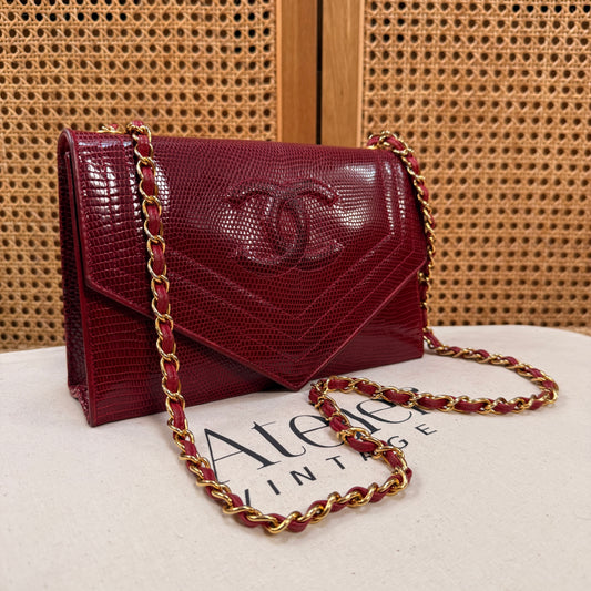Chanel 1986 Rare Red Exotic Leather Envelope Flap