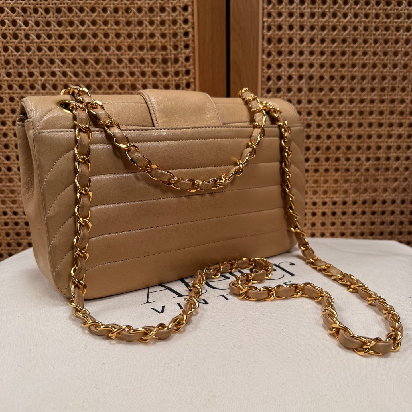 Chanel 1991 Ultra Rare Mademoiselle Scallop Double Flap in Dark Beige