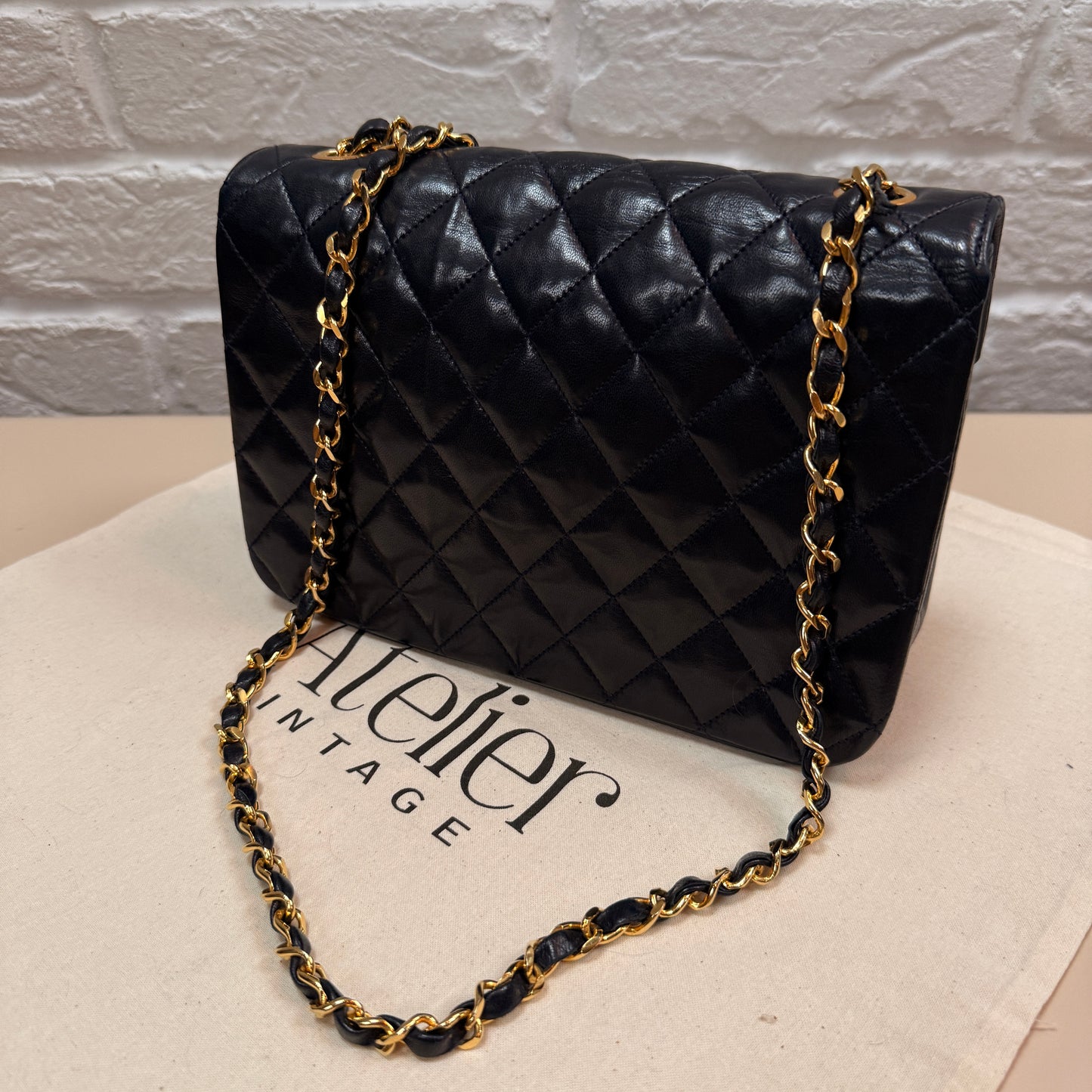 Chanel 1986 Rare Navy Lambskin Half Moon Single Flap with 24k Gold Hardware