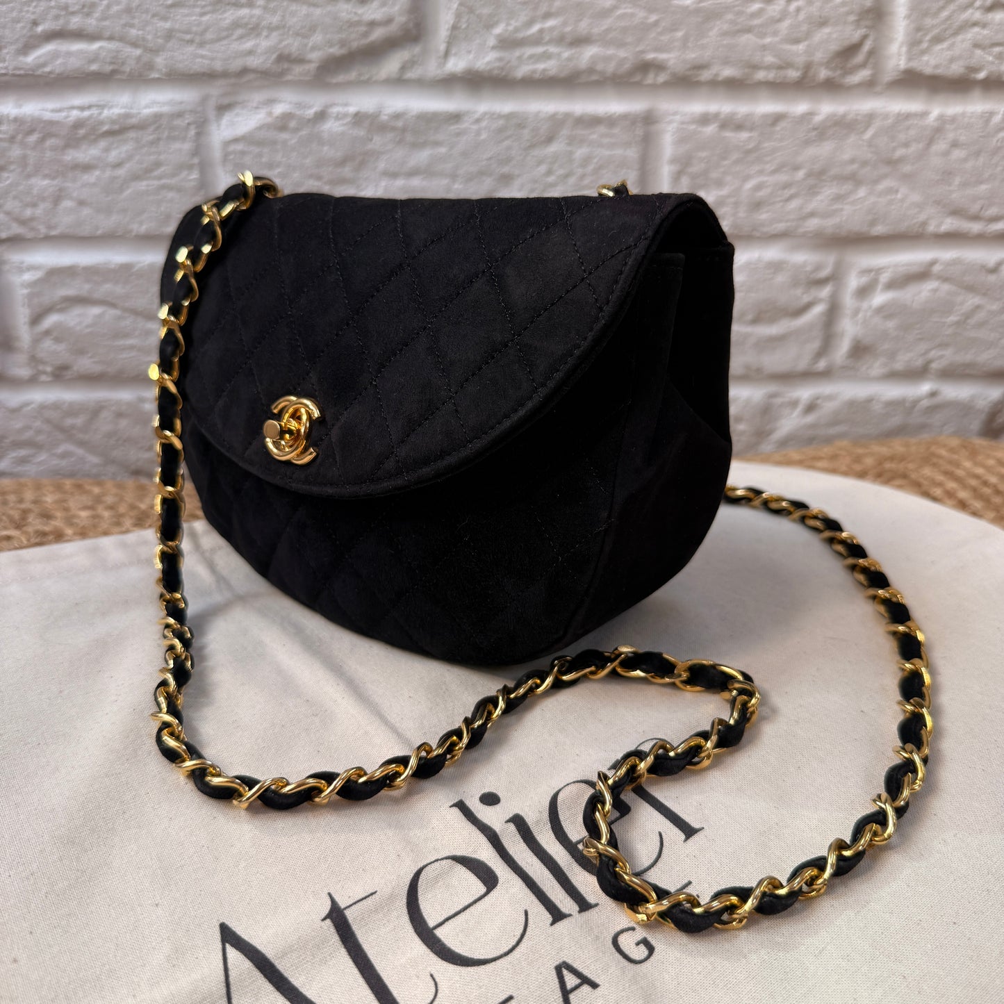 Chanel Rare 1986 Suede Half Moon Single Flap