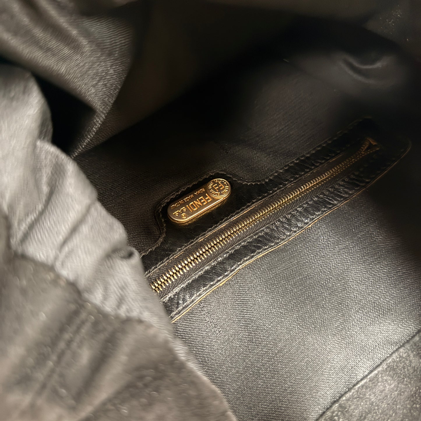 Fendi Rare Fendi Baguette Cross Body Tote in black suede with limited edition enamel closure