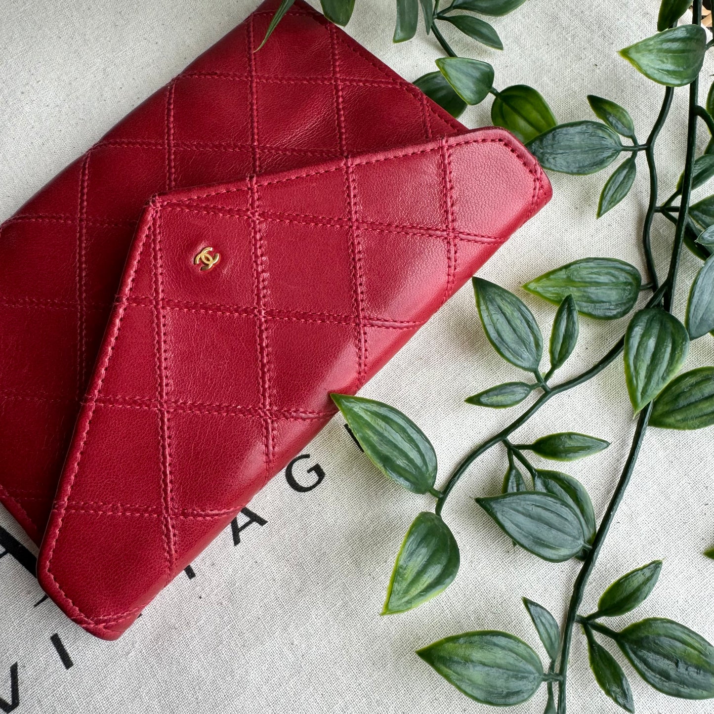 Chanel Rare Poppy Red 1991 Envelope Card & Coin Pouch Boxed