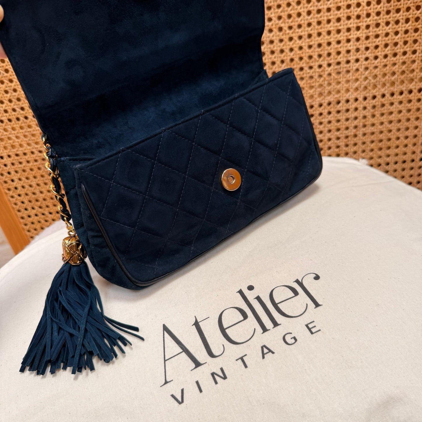 Chanel Rare 1989 Teal Suede CC Quilted Clutch