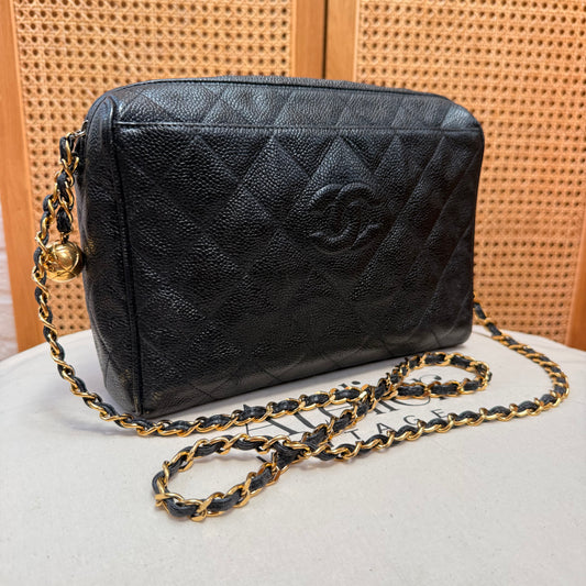 Chanel 1994 Rare Caviar Camera Bag with CC Charm
