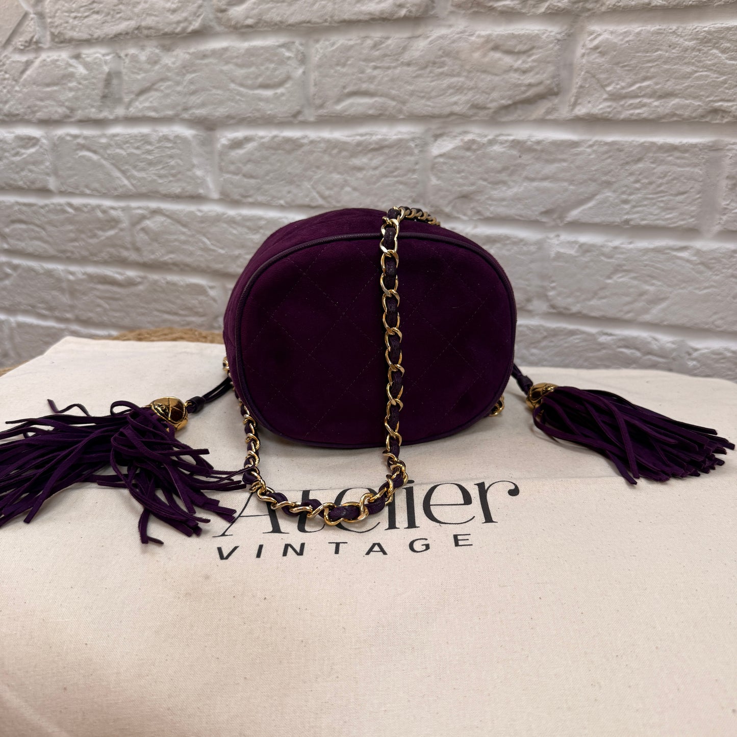Chanel 1989 ultra rare plum suede Quilted Cross Body Bucket Bag